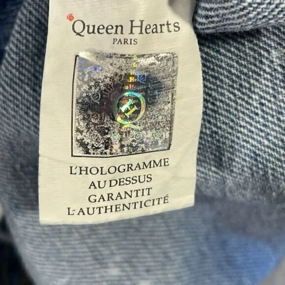 Queen Hearts Womens Long Denim Jacket‎ Blue Size Medium Distressed Grunge Rock - Picture 12 of 12